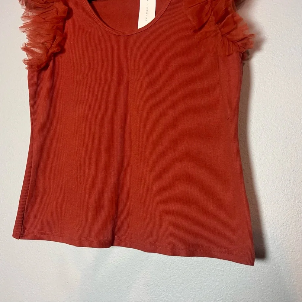 Anthropologie Dolan Tulle Sleeve Tank Top Size Medium Burnt Orange Rust NWT - Picture 2 of 11